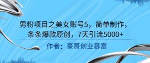 男粉项目之美女账号5，简单制作，条条爆款原创，7天引流5000+-第一资源库