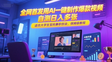 全网首发用AI一键制作爆款视频,自测日入多张,适合大学生宝妈兼职创业,保姆级教程-第一资源库