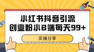 小红书抖音创业粉，小B端粉自热 日引99+的一个玩法【揭秘】-第一资源库