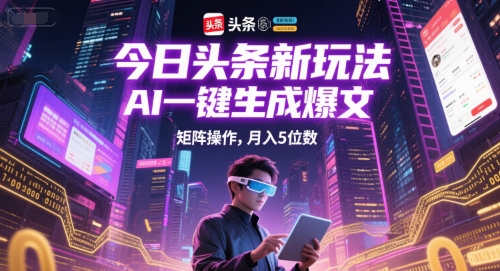 今日头条新玩法，AI一键生成爆文，矩阵操作，月入5位数-第一资源库