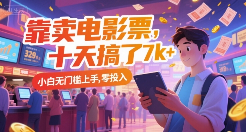 靠卖电影票,十天搞了7k+,小白无门槛上手,零投入【揭秘】-第一资源库