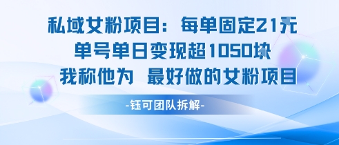 私域女粉项目：每单固定21块，单日变现超1k+，最好做的女粉项目-第一资源库