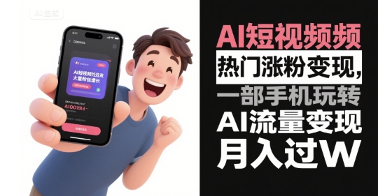 AI短视频热门涨粉变现,一部手机玩转AI流量变现,月入过W-第一资源库
