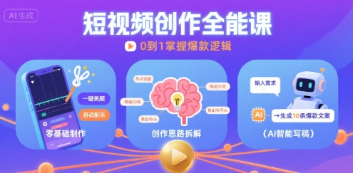短视频创作课,短视频制作、创作思路、Ai写爆款文案-第一资源库