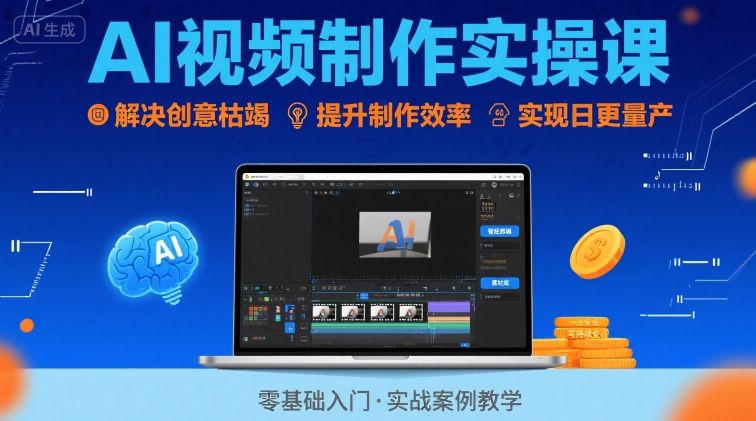 Ai视频制作实操课,解决创意枯竭、效率低下痛点,实现日更量产可持续变现-第一资源库