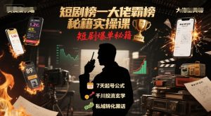 短剧榜一大佬霸榜秘籍实操课，短剧爆单秘籍-第一资源库