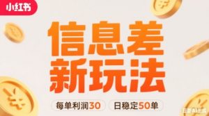 小红书信息差新玩法每单利润30,每天稳定50单左右,两个账号即可-第一资源库