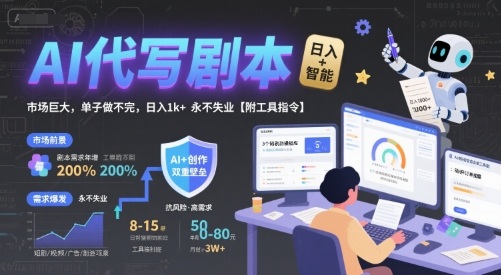 AI代写剧本,市场巨大,单子做不完,日入1k+ 永不失业【附工具指令】-第一资源库