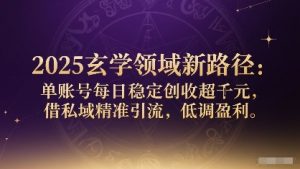 2025玄学领域新路径:单账号每日稳定创收1k+,借私域精准引流,低调盈利-第一资源库