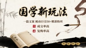 国学新玩法：一篇文案  被动日引50+精准粉丝成交率高  复购率高-第一资源库