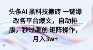 头条AI 黑科技搬砖 一键爆改各平台爆文,自动排版,秒过原创 矩阵操作,月入3w+【揭秘】-第一资源库