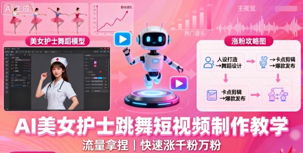 AI美女护士跳舞短视频制作教学，流量拿捏，快速涨千粉万粉【提示词+视频教程】-第一资源库