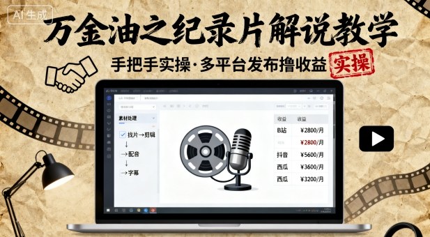 万金油之纪录片解说教学,手把手教你,完全实操,多平台发布撸收益-第一资源库