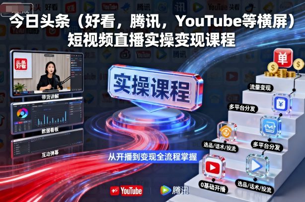 今日头条(好看,腾讯,YouTube等横屏)短视频直播实操变现课程-第一资源库