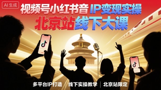 视频号小红书抖音IP变现实操北京站线下大课,40+行业短视频高变现姿势,100+IP高变现实操技术-第一资源库