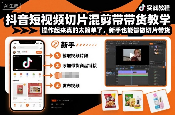 抖音短视频切片混剪带货教学,操作起来真的太简单了,新手也能做切片带货-第一资源库