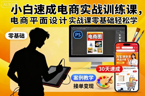 小白速成电商实战训练课，电商平面设计实战课零基础轻松学-第一资源库