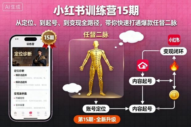小红书训练营15期,从定位、到起号、到变现全路径,带你快速打通爆款任督二脉-第一资源库