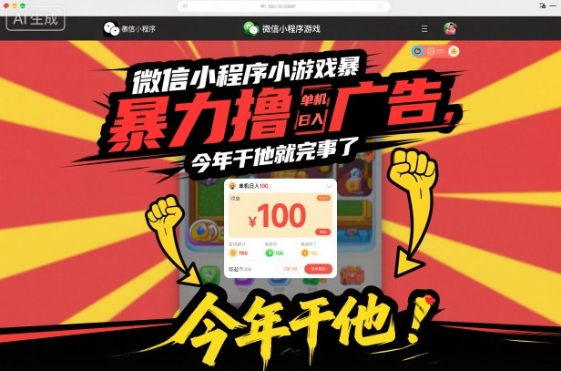 微信小程序小游戏暴力撸广告,单机日入100,今年干他就完事了-第一资源库