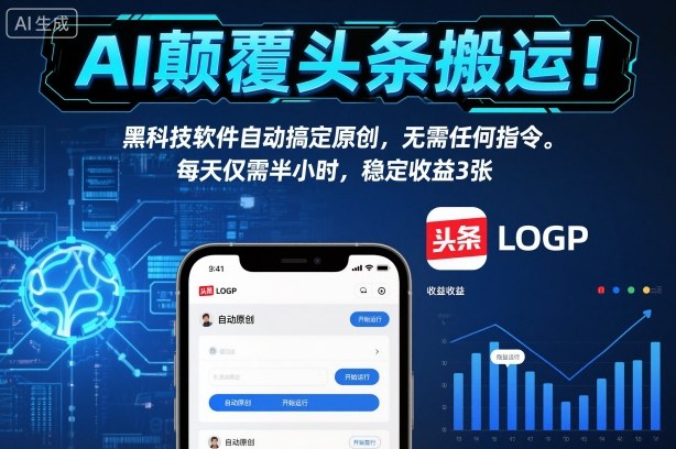 AI颠覆头条搬运!黑科技软件自动搞定原创,无需任何指令。每天仅需半小时,稳定收益3张【揭秘】-第一资源库