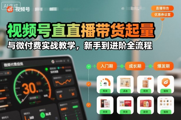 视频号直播带货起量与微付费实战教学，新手到进阶全流程-第一资源库
