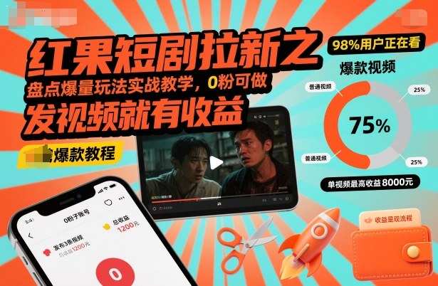 红果短剧拉新之盘点爆量玩法实战教学，0粉可做，发视频就有收益-第一资源库