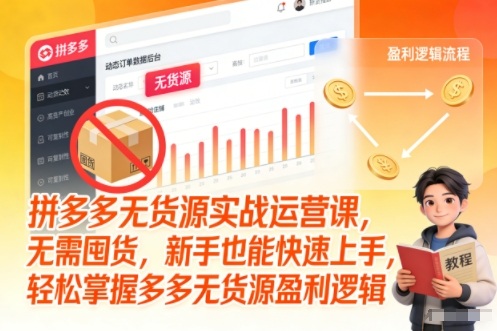 拼多多无货源实战运营课，无需囤货，新手也能快速上手，轻松掌握多多无货源盈利逻辑-第一资源库