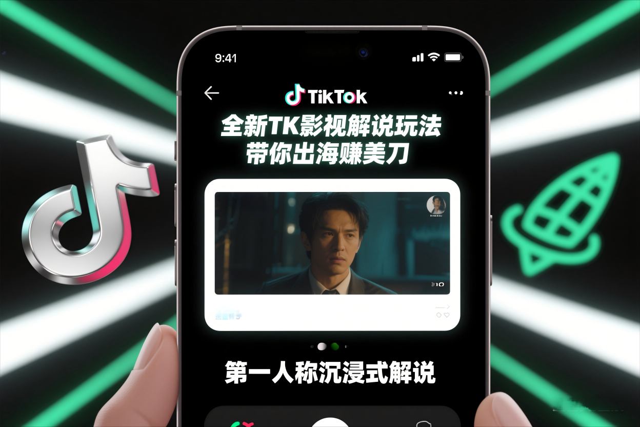 TikTok第一人称影视解说教学,全新TK影视解说玩法,带你出海賺美刀-第一资源库