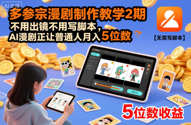 多参宗漫剧制作教学2期,不用出镜不用写脚本,AI漫剧正让普通人月入5位数-第一资源库