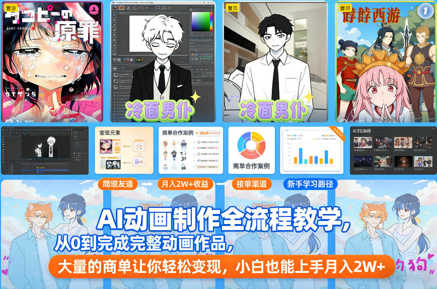 AI动画制作全流程教学,从0到完成完整动画作品,大量的商单让你轻松变现,小白也能上手月入2W+-第一资源库