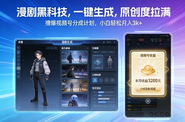 漫剧黑科技,一键生成,原创度拉满,撸爆视频号分成计划,小白轻松月入3k+-第一资源库