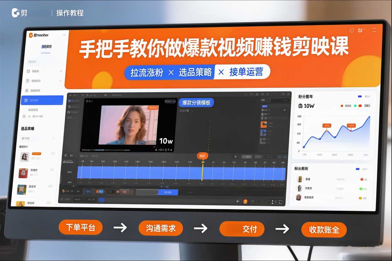 手把手教你做爆款视频赚钱剪映课,手把手教学拉流涨粉、选品策略和接单运营(更新2026)-第一资源库