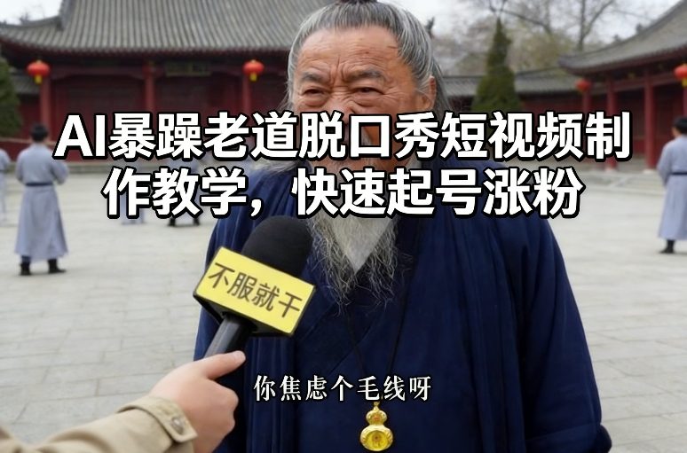 AI暴躁老道脱口秀短视频制作教学，快速起号涨粉-第一资源库