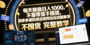 每天稳稳日入1000,不靠带货不囤货,拼多多虚拟类目矩阵玩法完整教学【揭秘】-第一资源库