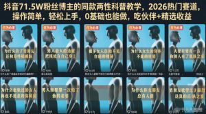 抖音71.5W粉丝博主的同款两性科普教学,2026热门赛道,操作简单,轻松上手,0基础也能做,吃伙伴+精选收益-第一资源库