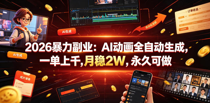 2026暴力副业：AI动画全自动生成，一单上千，月稳2W，永久可做【揭秘】-第一资源库