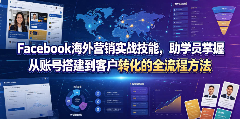 Facebook海外营销实战技能，助学员掌握从账号搭建到客户转化的全流程方法-第一资源库