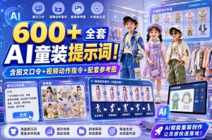 600+全套AI童装提示词!含图文口令+视频动作指令+配套参考图,Word-Excel规整分类,童装电商、种草无脑量产内容!-第一资源库
