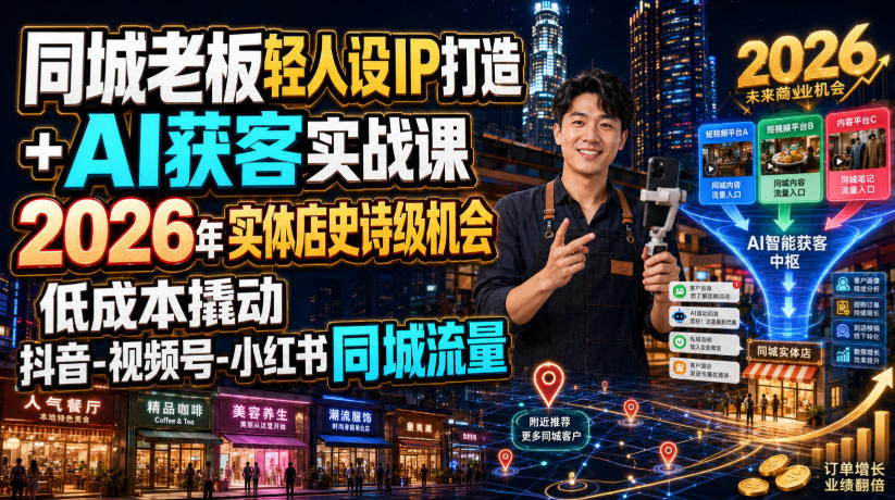 同城老板轻人设IP打造+AI获客实战课，2026年实体店史诗级机会，低成本撬动抖音-视频号-小红书同城流量-第一资源库