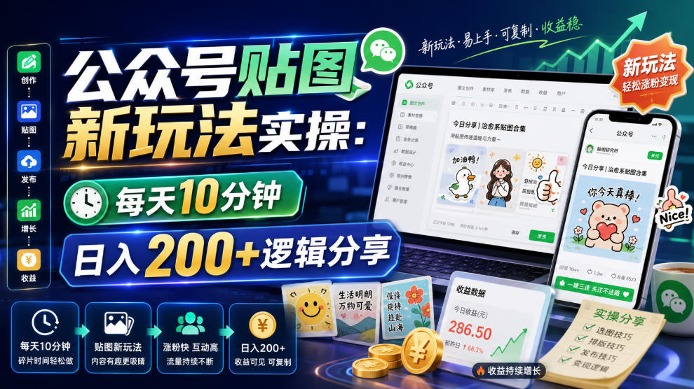 公众号贴图新玩法实操，每天10分钟，日入200+逻辑分享-第一资源库