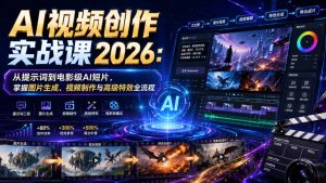 AI视频创作实战课2026:从提示词到电影级AI短片,掌握图片生成、视频制作与高级特效全流程-第一资源库