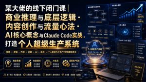 某大佬的线下闭门课|商业推理与底层逻辑・内容创作与流量心法・AI核心概念与Claude Code实战,打造个人超级生产系统【录音+图片】-第一资源库
