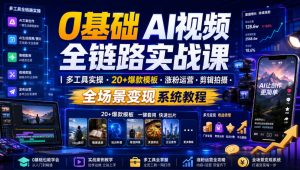 0基础AI视频全链路实战课｜多工具实操・20+爆款模板・涨粉运营・剪辑拍摄・全场景变现系统教程-第一资源库