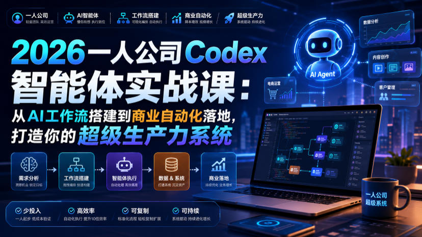 2026一人公司Codex智能体实战课：从AI工作流搭建到商业自动化落地，打造你的超级生产力系统-第一资源库