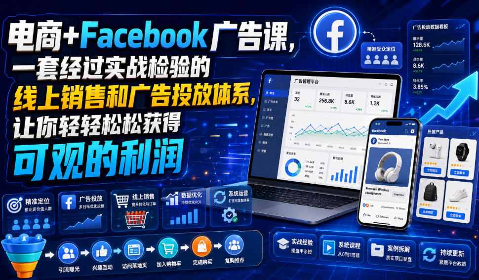 电商+Facebook广告课，一套经过实战检验的线上销售和广告投放体系，让你轻轻松松获得可观的利润【原创双语字幕】-第一资源库
