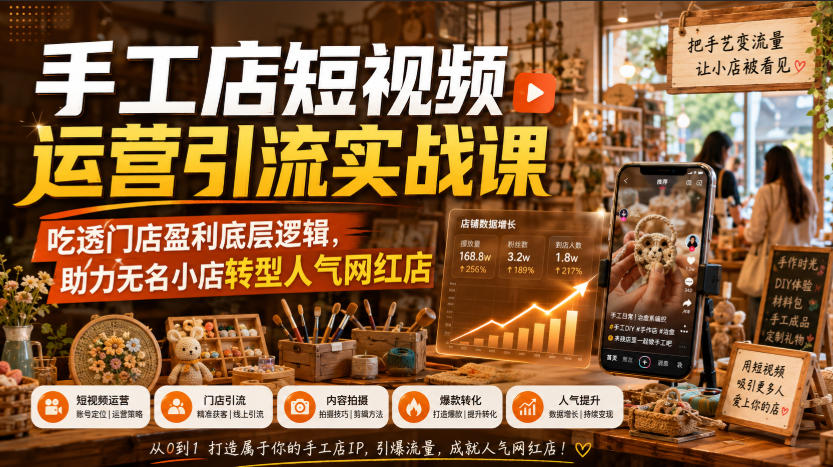 手工店短视频运营引流实战课，吃透门店盈利底层逻辑，助力无名小店转型人气网红店-第一资源库