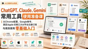 ChatGPT、Claude、Gemini常用工具使用准备课|从Chrome配置、Google账号、美区Apple ID到三大AI平台注册订阅与高效使用零基础入门-第一资源库