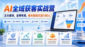 AI全域获客实战营,五大板块,全网布局,每天轻松引流100人-第一资源库