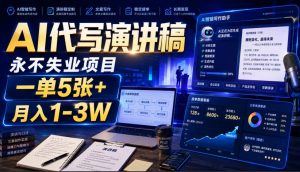 AI代写演讲稿，永不失业项目，一单5张+，月入1-3W【揭秘】-第一资源库