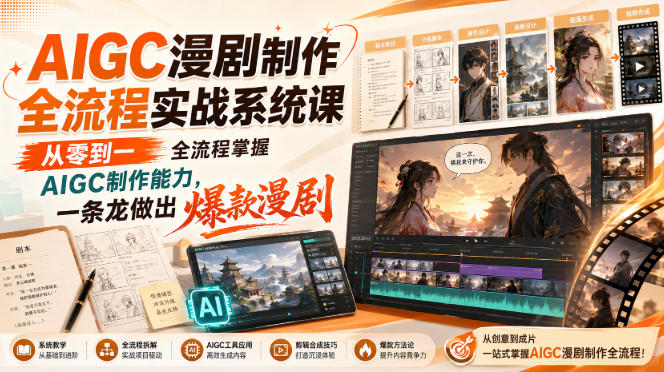 AIGC漫剧制作全流程实战系统课，从零到一全流程掌握AIGC制作能力，一条龙做出爆款漫剧-第一资源库